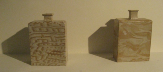 Roe Kyung-jo: Yeollimum bottles, 1981 and 1982, 19 x 6.5 x 13 cm and 20.5 x 13.3 x 6.8 cm