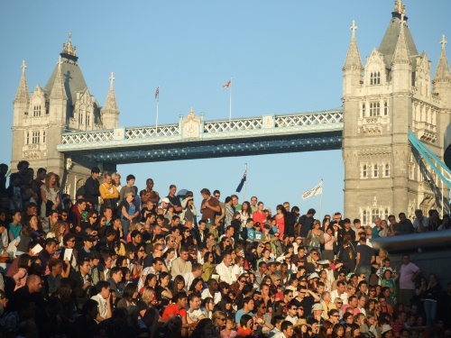 Crowd and bridge