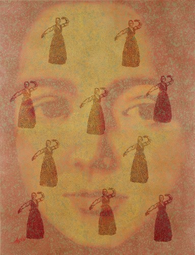 Lee Gilwoo: Dancer in nature (2009) Korean paper, soldering iron, indian ink, coloring, paste, coating. 135X170 cm