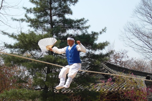 Tightrope artist at Yongin Folk Village