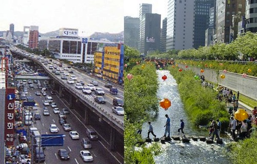 The Cheonggyecheon, before and after