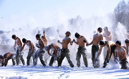 South Korean special forces taking a snow bath