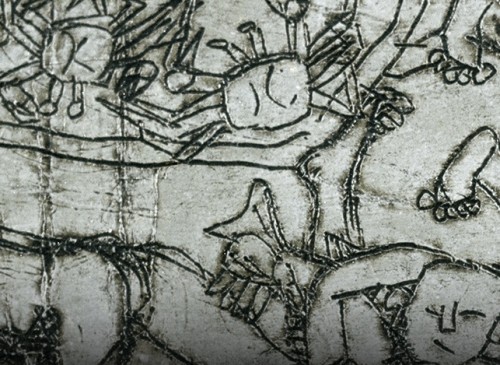 A detail from one of Lee Jung-seob's works using cigarette foil