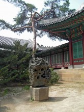 An interesting rock for contemplation in the garden behind the Daejojeon