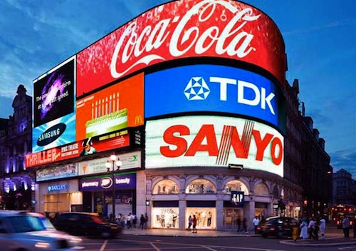 Sanyo's screens at Piccadilly Circus will be taken over by Hyundai. Source: FT.com