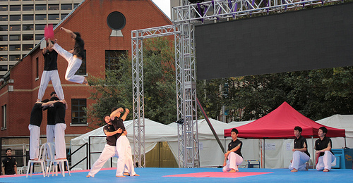 The Kukkiwon Taekwondo team rehearse their moves in the dry The Kukkiwon Taekwondo team rehearse their moves in the dry