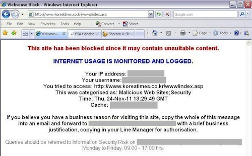 Screendump of me trying to access the Korea Times website