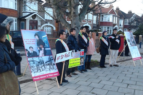 A group of protestors outside the North Korean embassy in West London, 9 December 2011