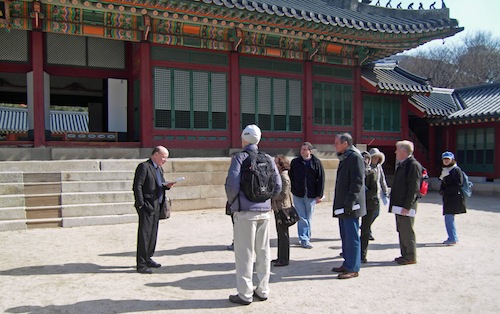 Peter Bartholomew starts the tour of the Deoksu Palace Peter Bartholomew starts the tour of the Deoksu Palace