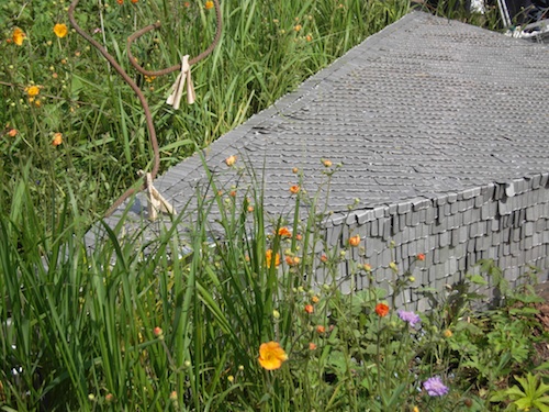 The memorial bench made out of military ID tags