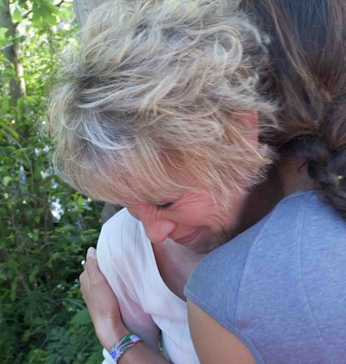 Carol Klein crying with Hwang Jihae in her Gold medal DMZ garden at Chelsea Flower show Carol Klein crying with Hwang Jihae in her Gold medal DMZ garden at Chelsea Flower show