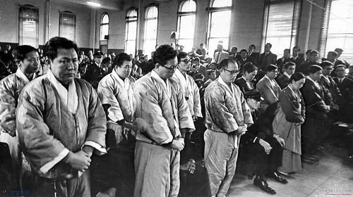 The defendants at the trial in the East Berlin Spy Incident, November 1967 The defendants at the trial in the East Berlin Spy Incident, November 1967