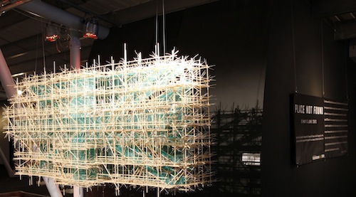 Jiho Won: Union Jack, 2012. Wood, cable ties, scaffolding net, 140 x 250 x 70cm