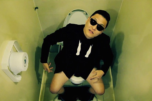 Psy on the toilet - still from Gangnam Style video