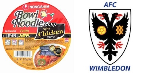 AFC Wimbledon crest with Dong Shim noodles