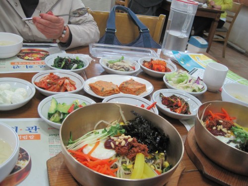 The bibimbap set menu with all the side dishes