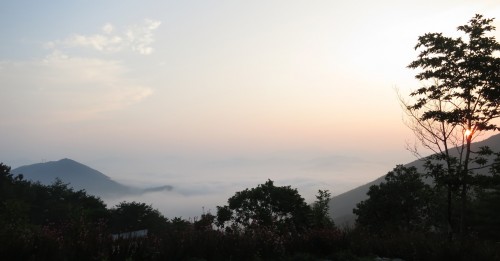 Sunrise from the recreational forest above Donguibogam Village