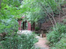 The Chinese-style pavilion in the Seokpageong's natural wooded gardens