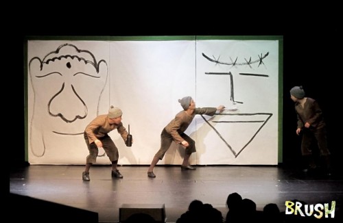 The performers try to make their Jesus picture sneeze