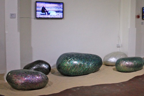 Mother-of-pearl covered rocks by Hwang Sam-yong