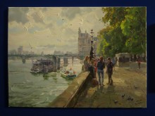 Jeon Pyeong Jin: Embankment (2014). Oil painting at the DPRK Embassy, London