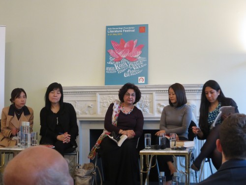 Krys Lee (centre right) with Quaisra Shahraz (centre) and Shin Kyung-sook (centre left)