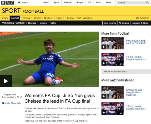 Ji So-yun celebrates after scoring for Chelsea against Notts County