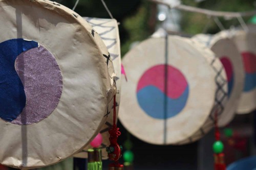 Ornamental drums decorate the temple