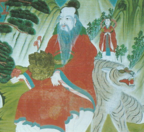 A reproduction of the Sanshin painting inside the shrine