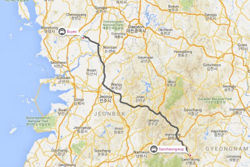 The road from Buyeo to Sancheong