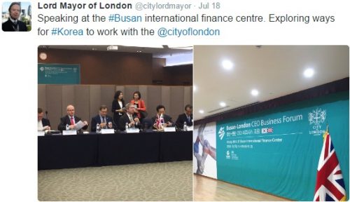 The Lord Mayor tweets from his visit to Busan