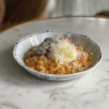 Kimchi risotto, organic egg, cheddar, sesame