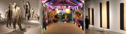 A collage of three exhibitions