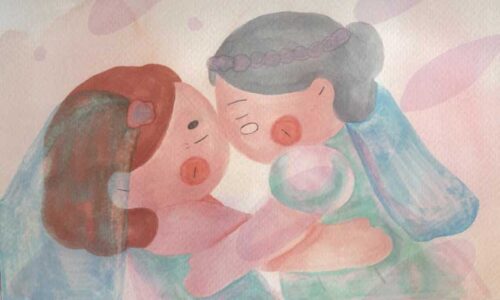 Nobody knows: a cutesy illustration of two women kissing
