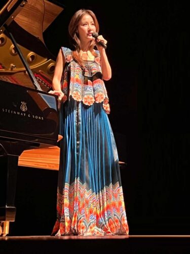 Hera Hyesang Park wearing a dancheong-inspired dress
