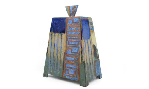 Colourful pyramid shaped vase by Miae Kim