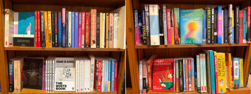Four shelves of Korean fiction in Daunt Bookshop,